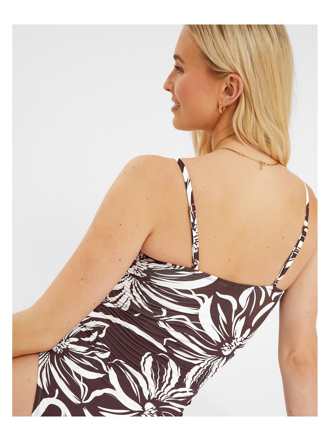  image of accessorize-floral-print-swimsuit-brown