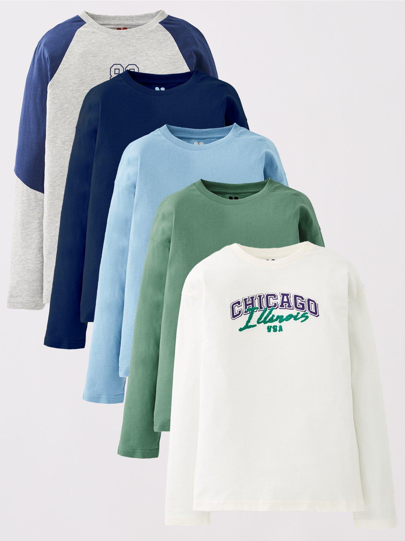 V by Very Boys Long Sleeve Varsity 5 Pack T-Shirts - Multi