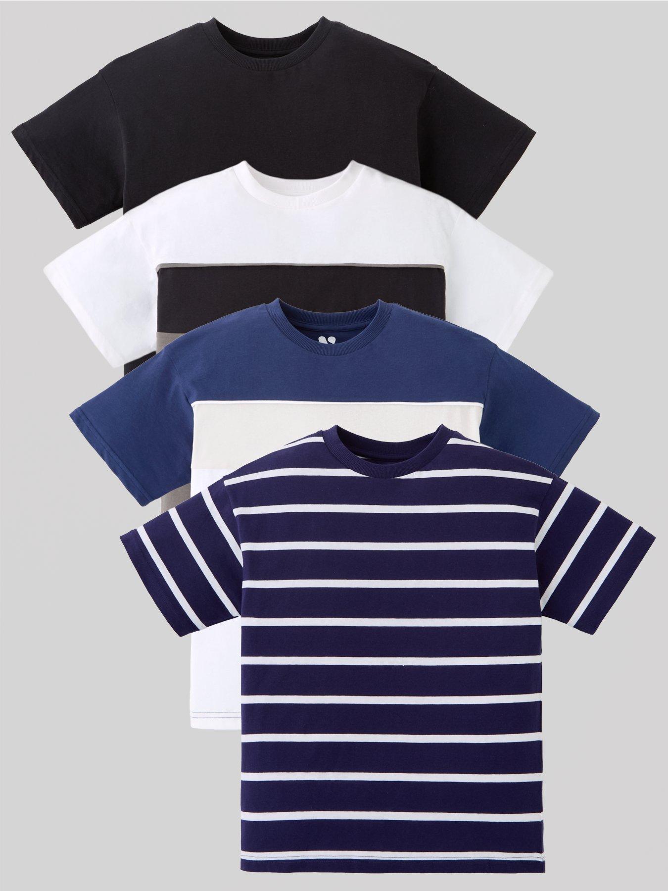 front image of v-by-very-boys-shorts-sleeve-5-pack-stripe-t-shirts-multi