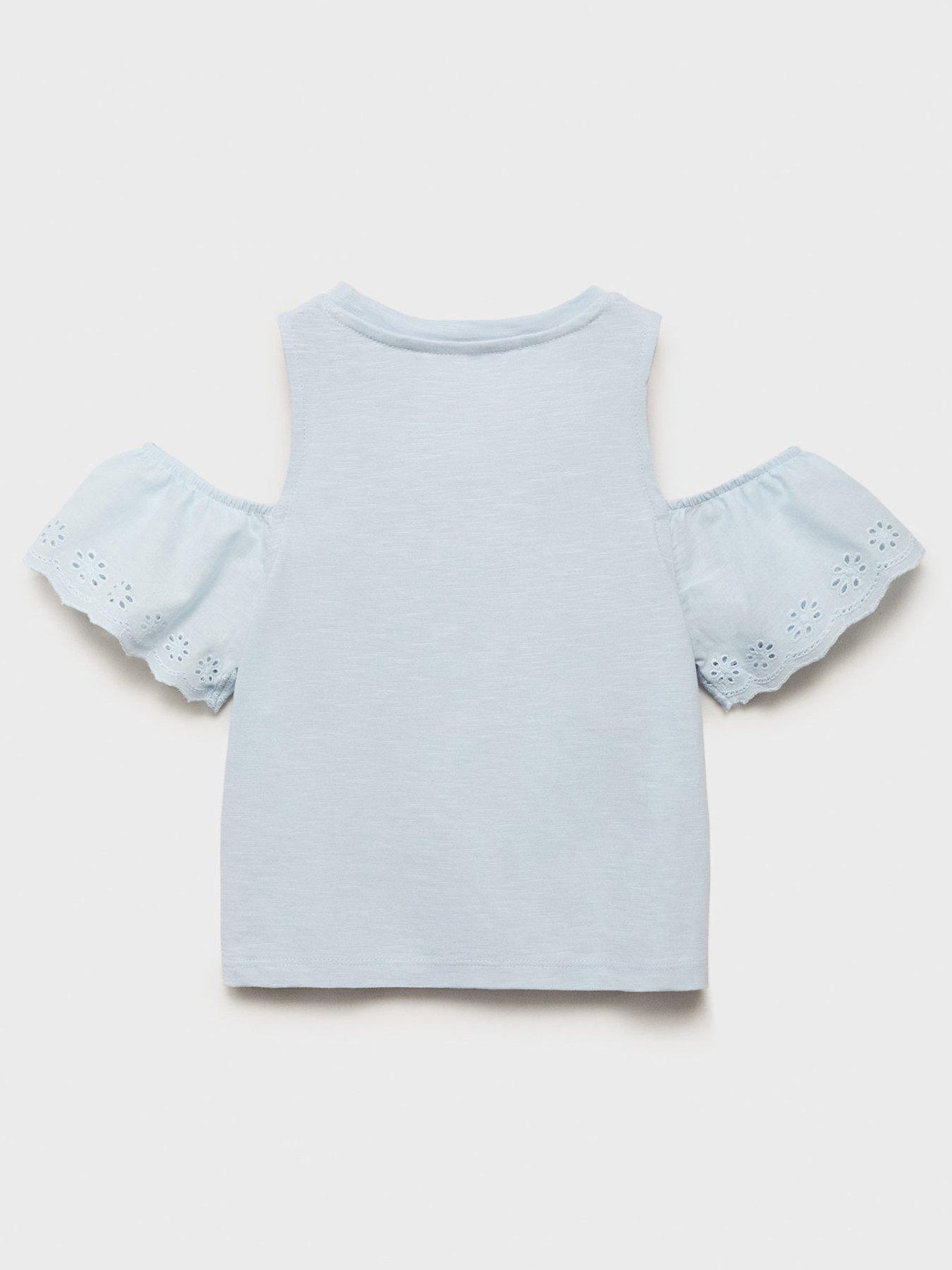  image of mango-girls-frill-cold-shoulder-t-shirt-light-blue