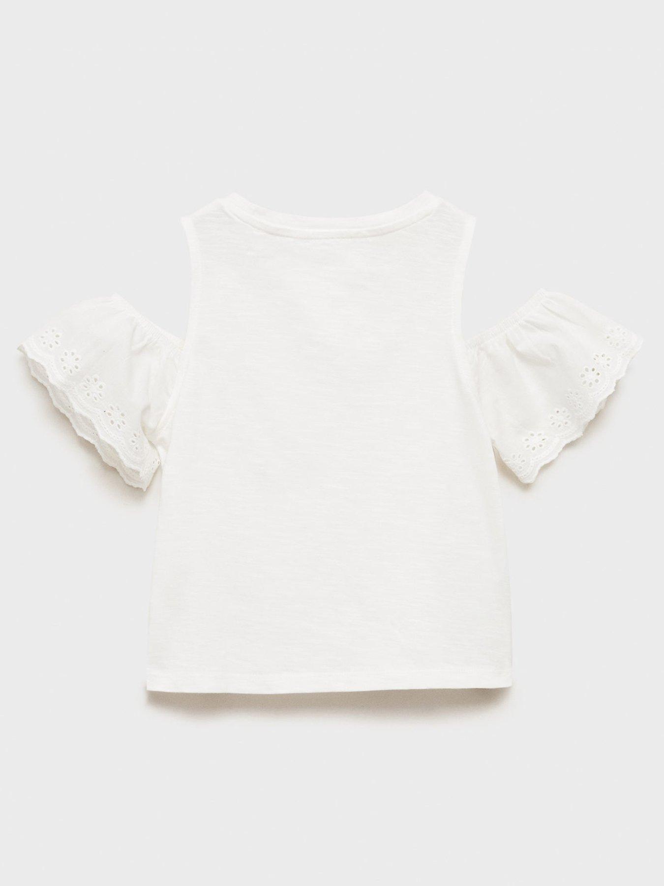  image of mango-girls-frill-cold-shoulder-tshirt-light-cream