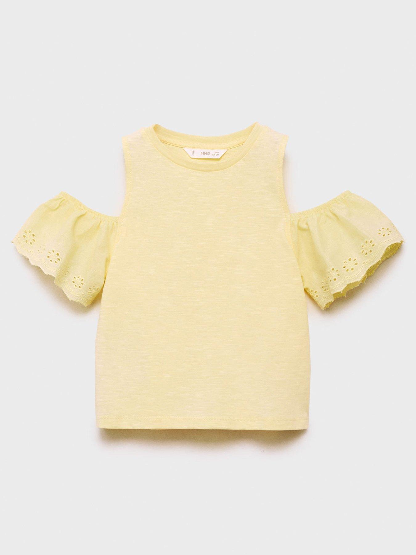 Mango Girls Frill Cold Shoulder T-Shirt - Yellow
