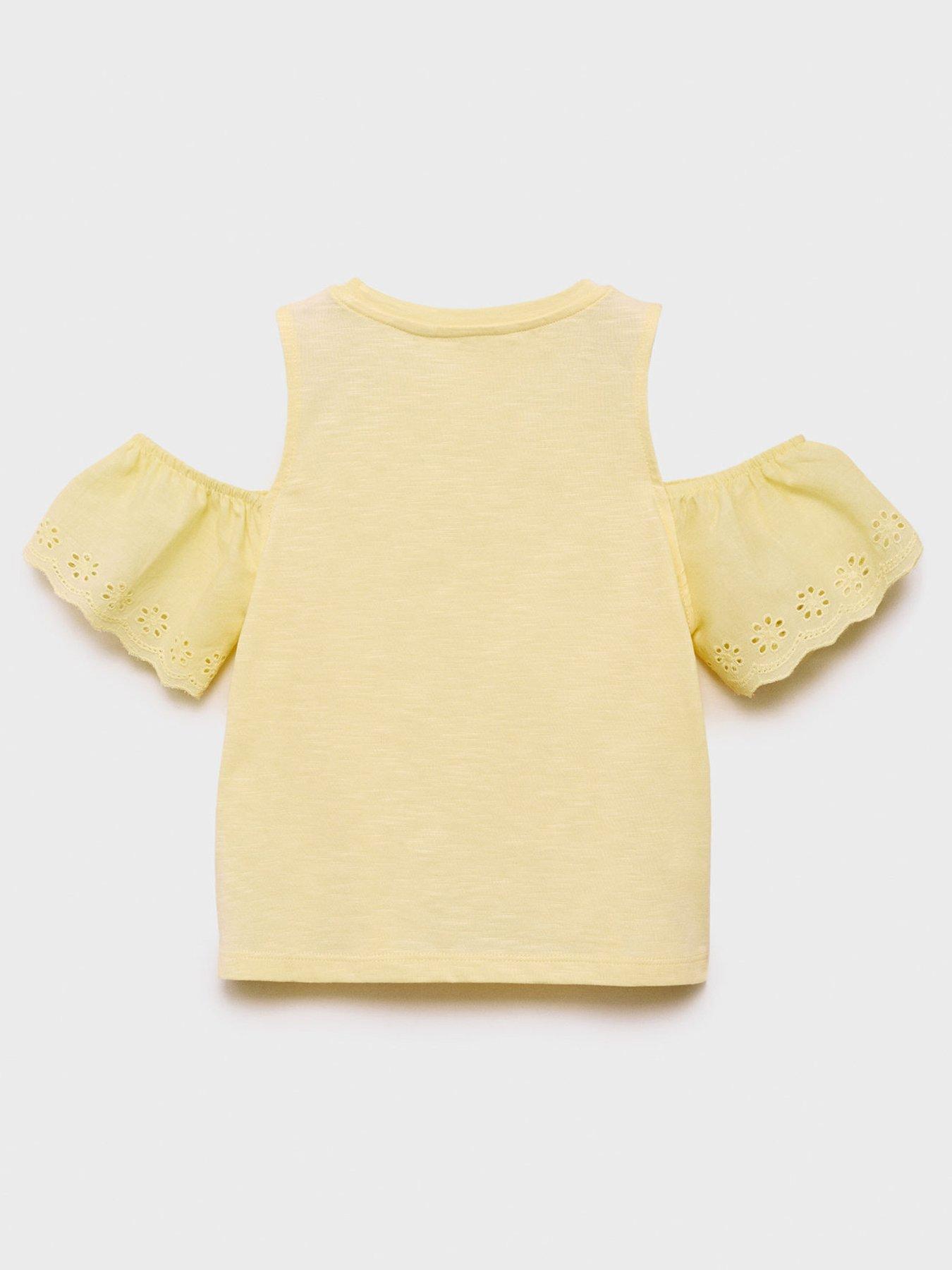  image of mango-girls-frill-cold-shoulder-t-shirt-yellow