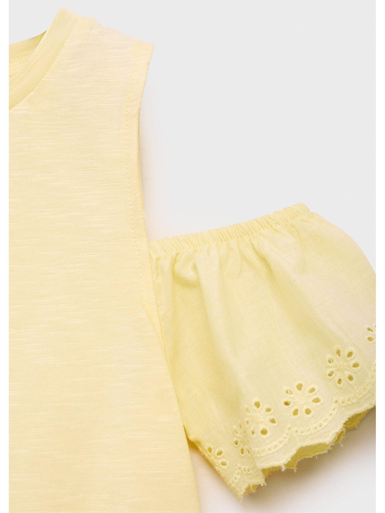  image of mango-girls-frill-cold-shoulder-t-shirt-yellow