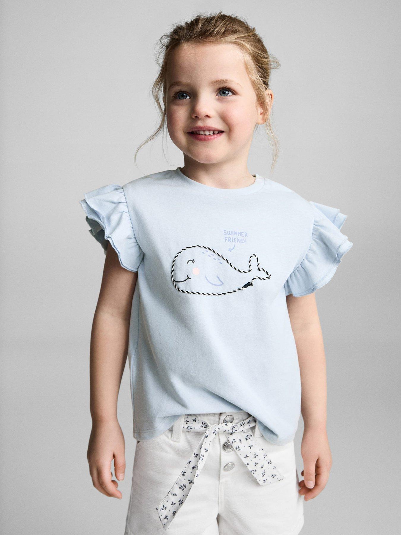  image of mango-younger-girls-whale-short-sleeve-tshirt-blue