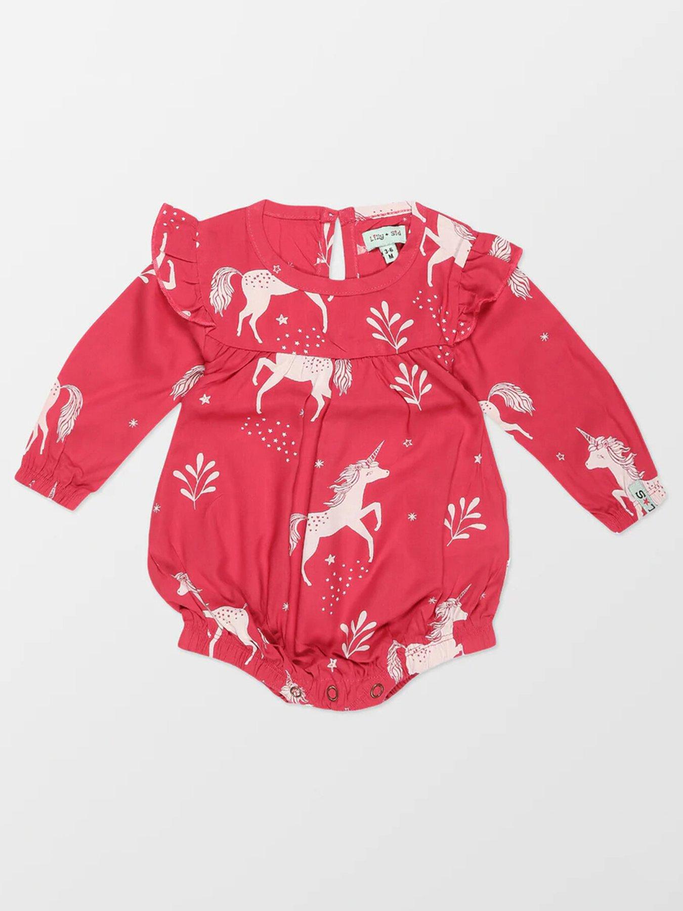  image of lilly-sid-baby-girls-unicorn-bubble-romper-multi