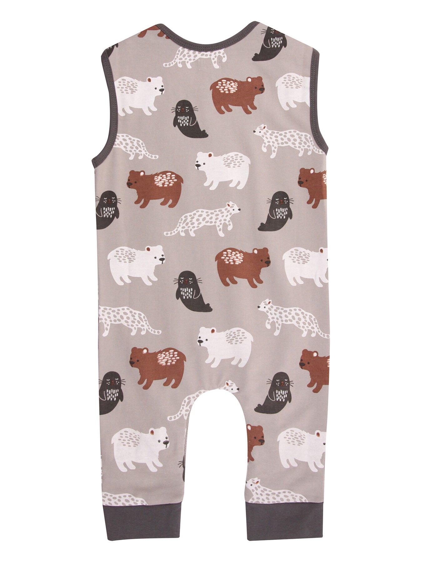  image of lilly-sid-baby-boys-animals-print-dungaree-top-set-grey