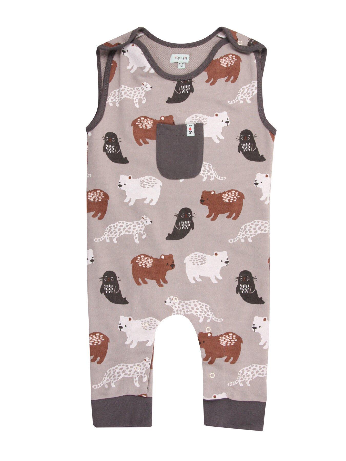  image of lilly-sid-baby-boys-animals-print-dungaree-top-set-grey