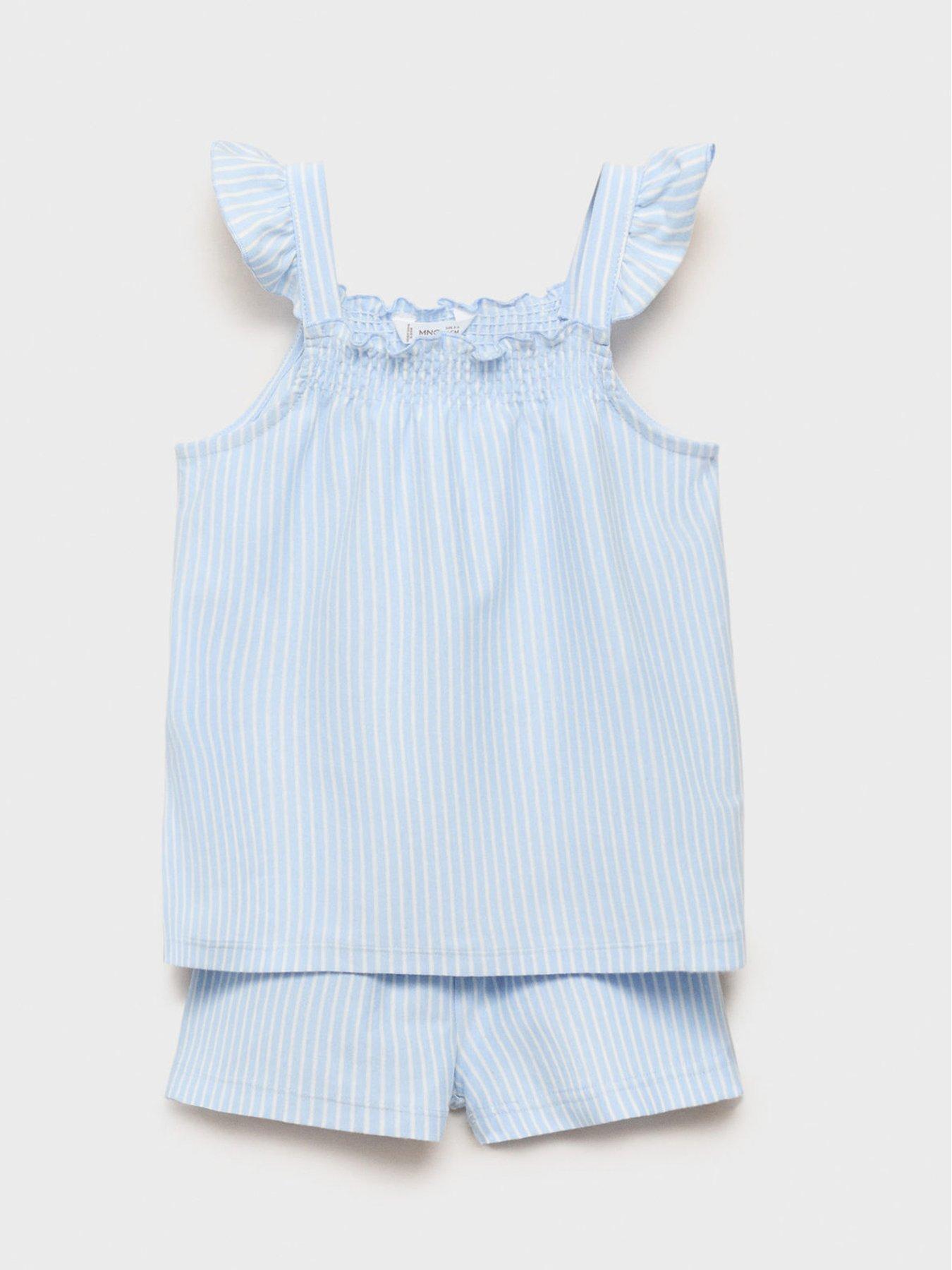  image of mango-younger-girls-stripe-shorty-pyjamas-blue