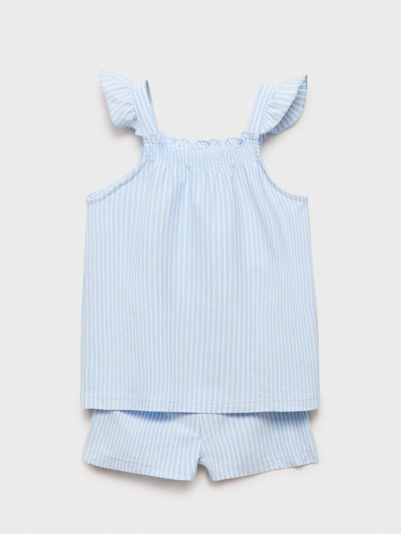  image of mango-younger-girls-stripe-shorty-pyjamas-blue