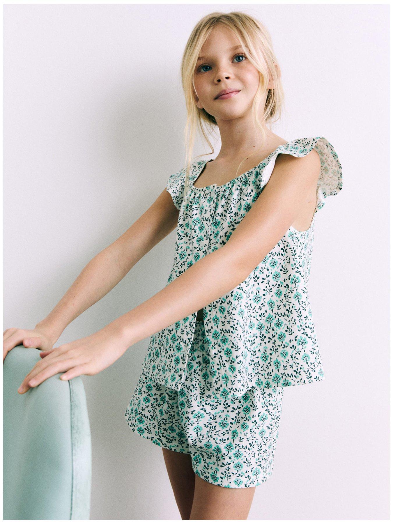 mango-girls-floral-shortie-pyjamas-green