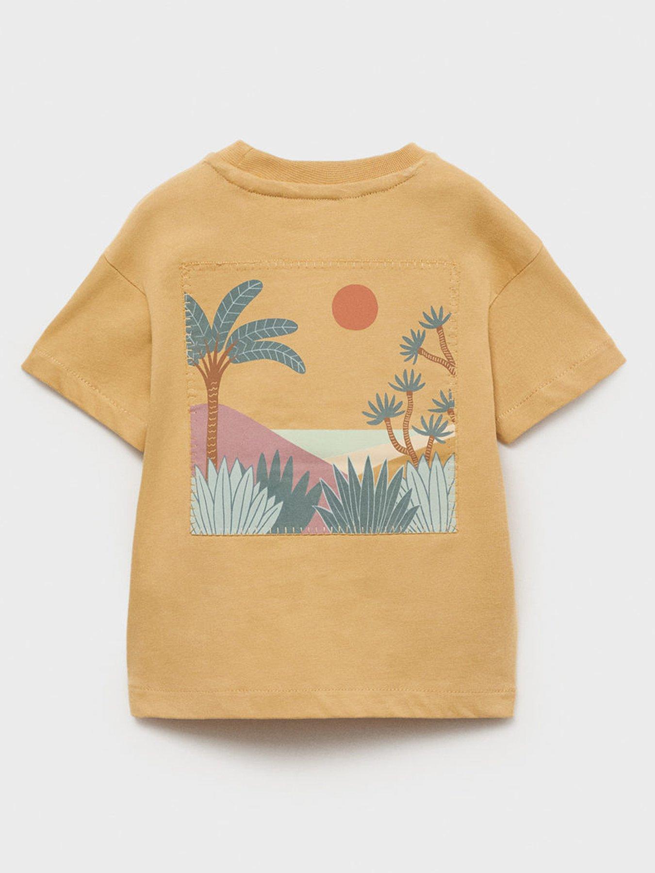  image of mango-younger-boys-desert-vibes-back-print-short-sleeve-t-shirt-yellow