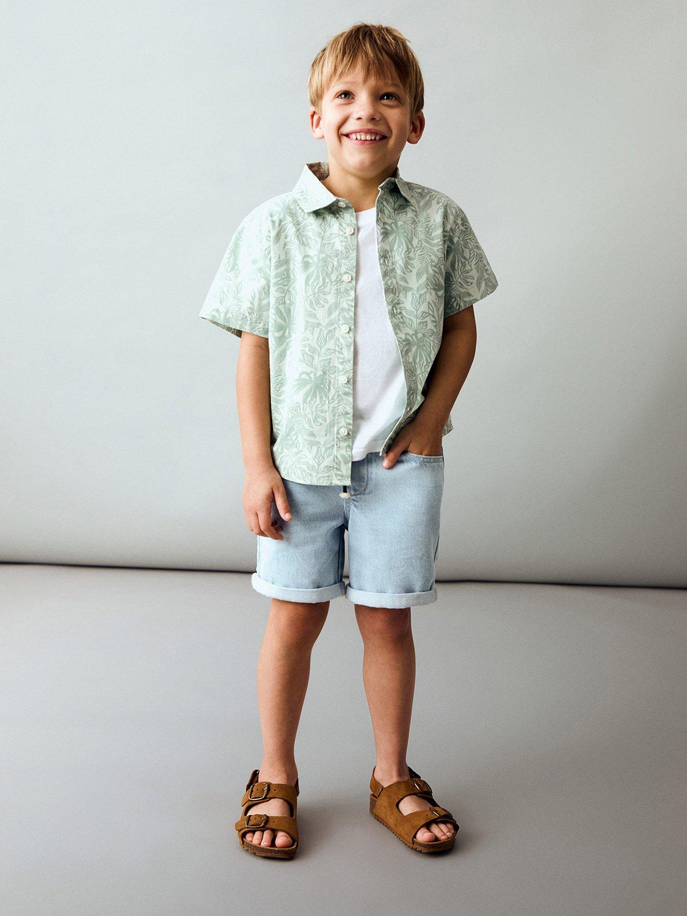 Mango Younger Boys Leaf Print Short Sleeve Shirt - Green