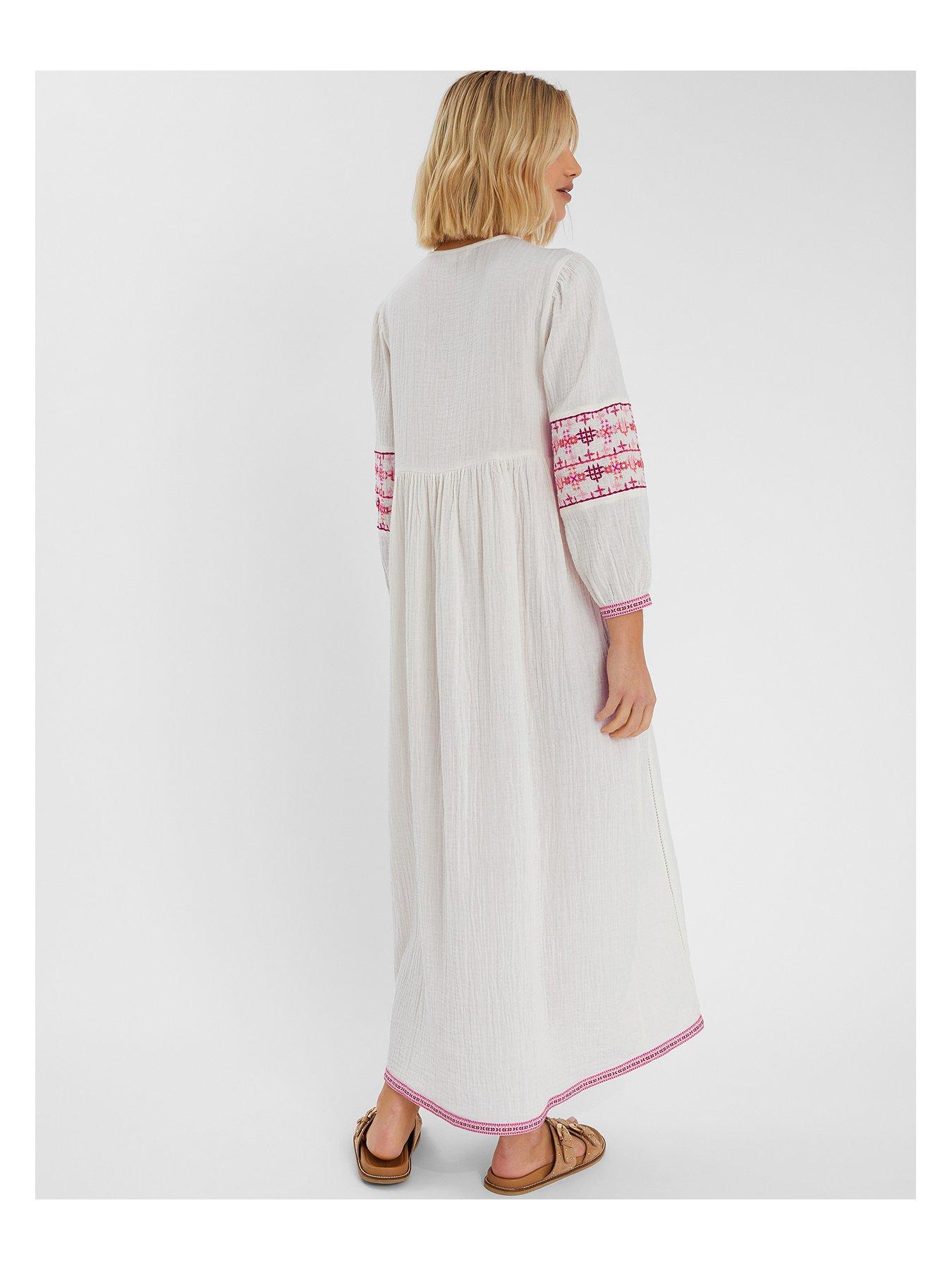 stillFront image of accessorize-maxi-embroidered-sleeve-dress-ivory
