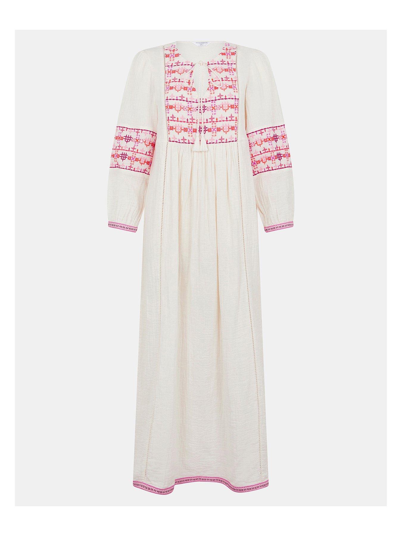  image of accessorize-maxi-embroidered-sleeve-dress-ivory