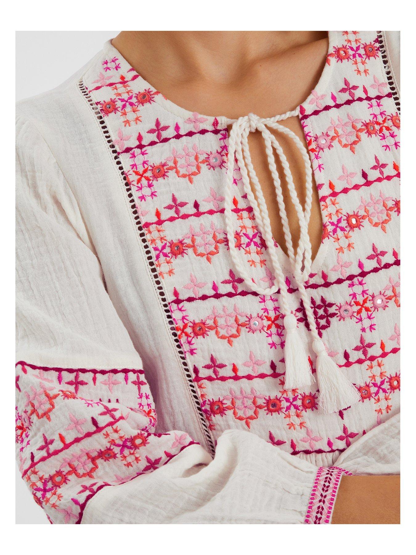  image of accessorize-maxi-embroidered-sleeve-dress-ivory