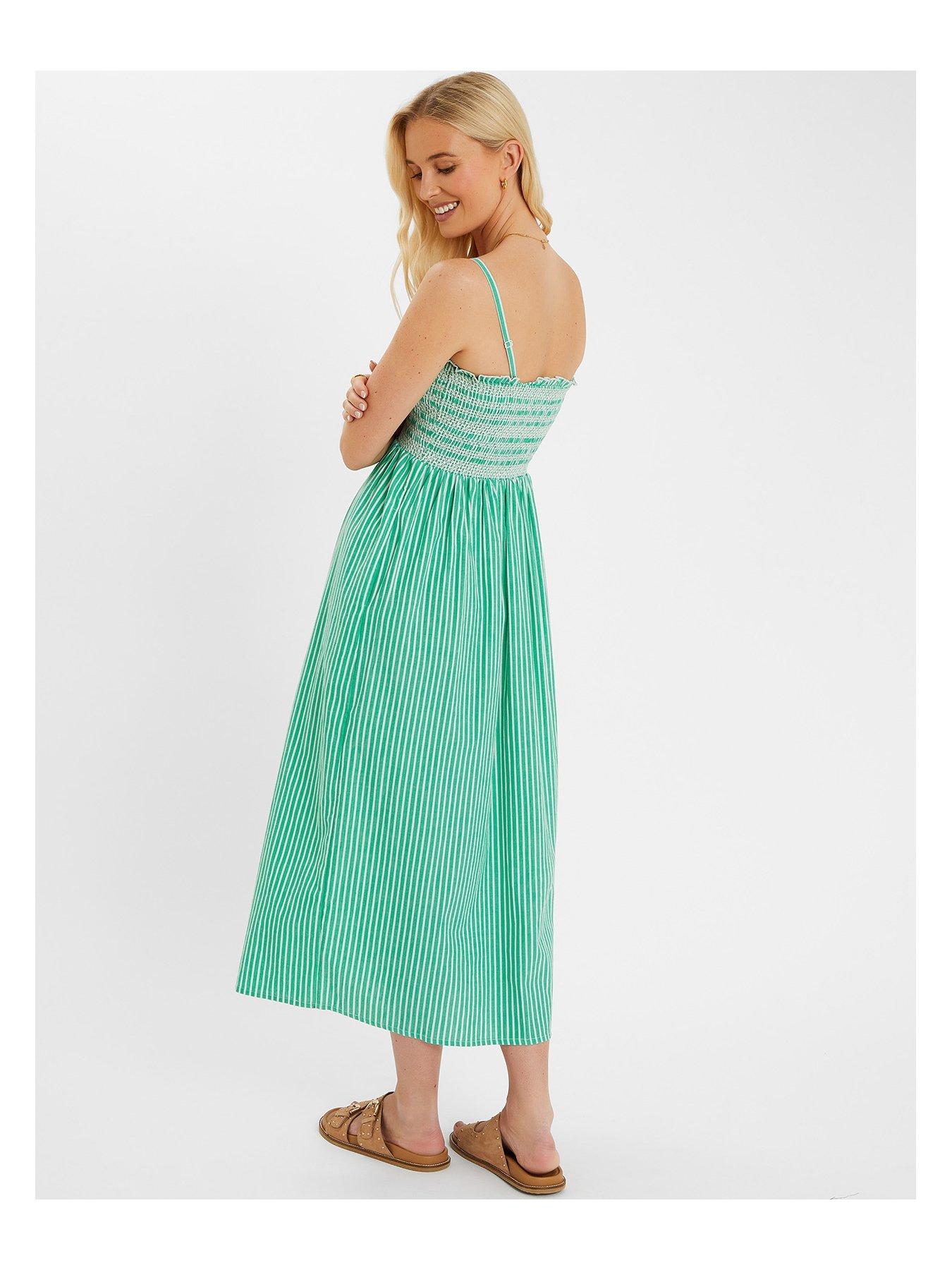 stillFront image of accessorize-green-stripe-palm-embroided-midi-dress-green