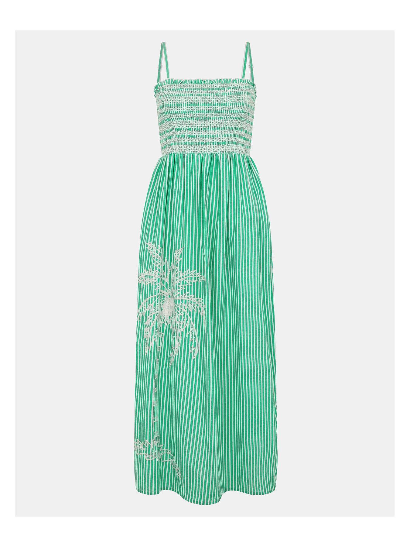  image of accessorize-green-stripe-palm-embroided-midi-dress-green