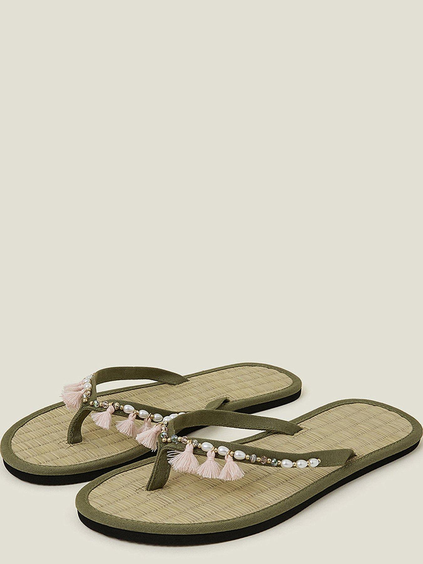  image of accessorize-tassel-trim-seagrass-sandal-khaki