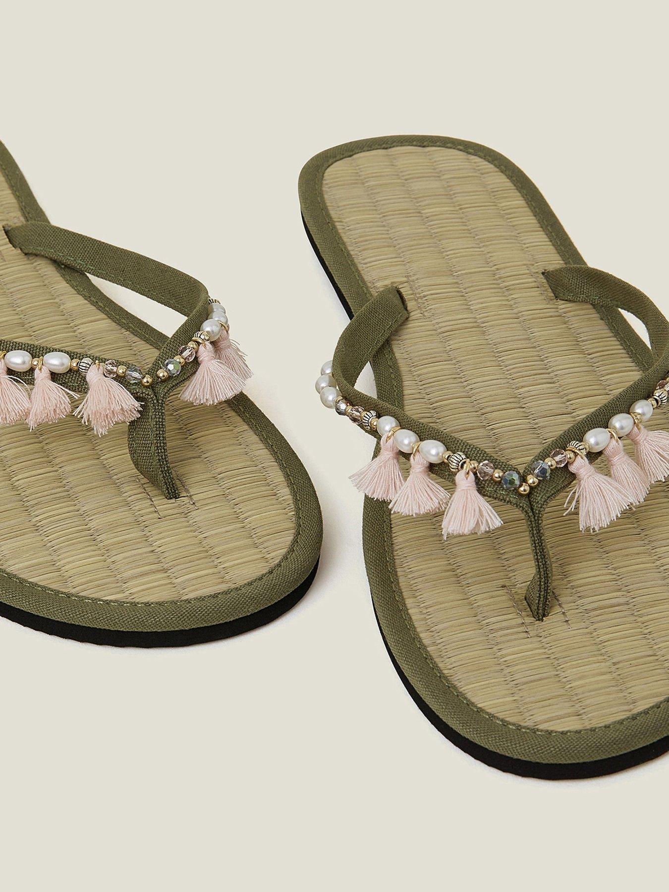  image of accessorize-tassel-trim-seagrass-sandal-khaki