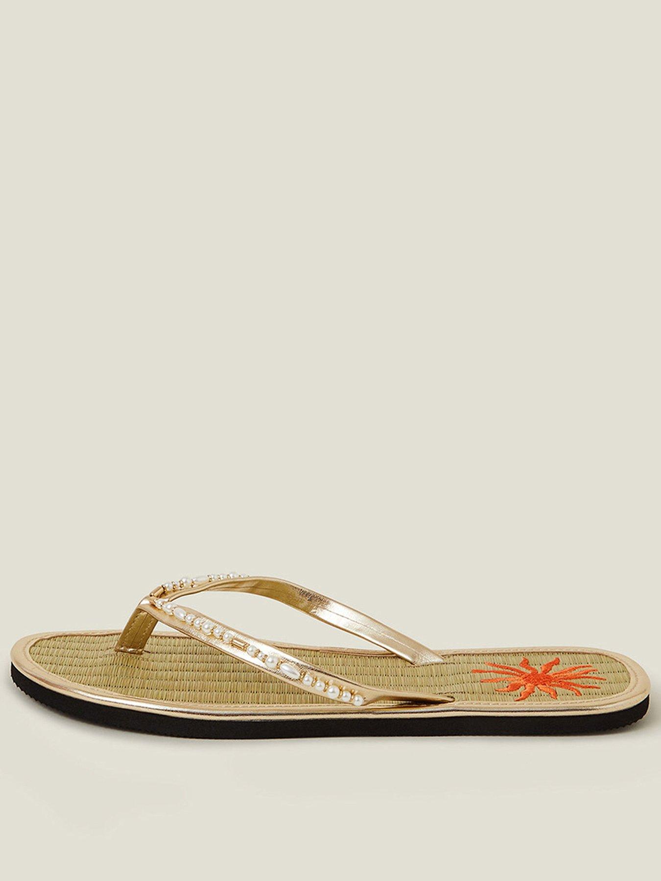  image of accessorize-sun-embroidered-seagrass-flip-flops-gold