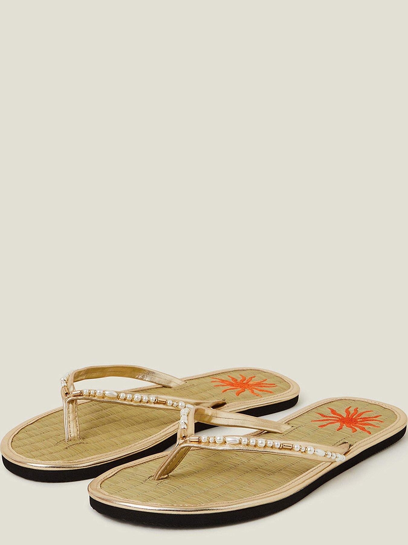  image of accessorize-sun-embroidered-seagrass-flip-flops-gold