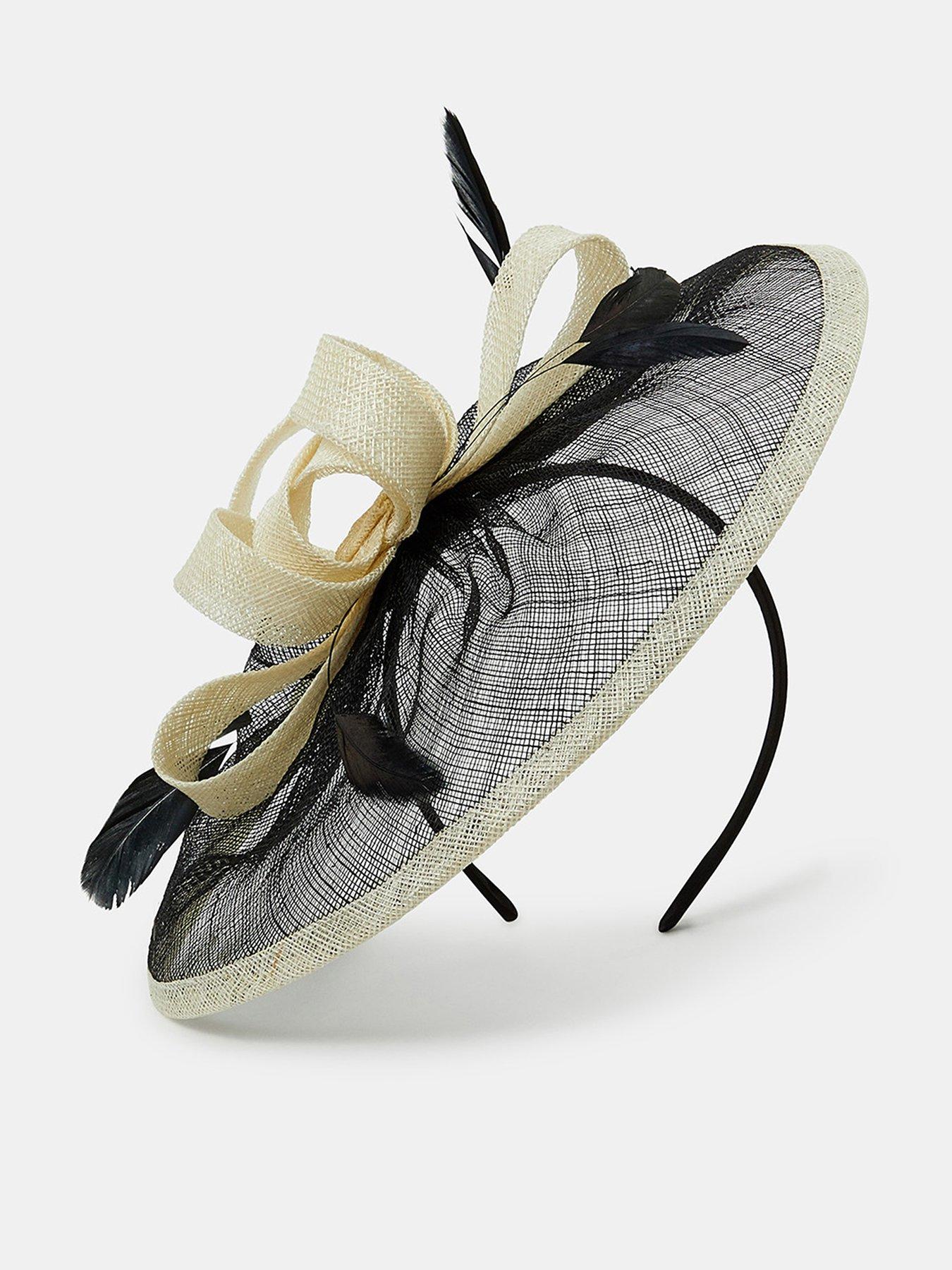 Accessorize Woven Bow Feather Disc Fascinator - Black/White