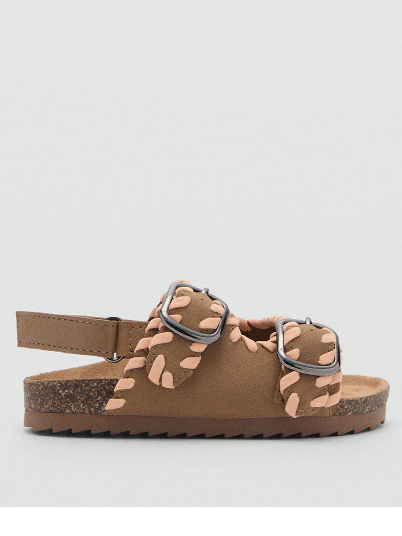 Mango Younger Girls Double Buckle Suedette Sandals - Brown