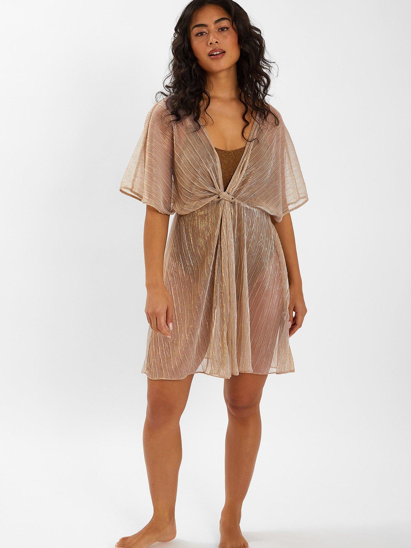  image of accessorize-shimmer-beach-cover-up-kaftan-gold