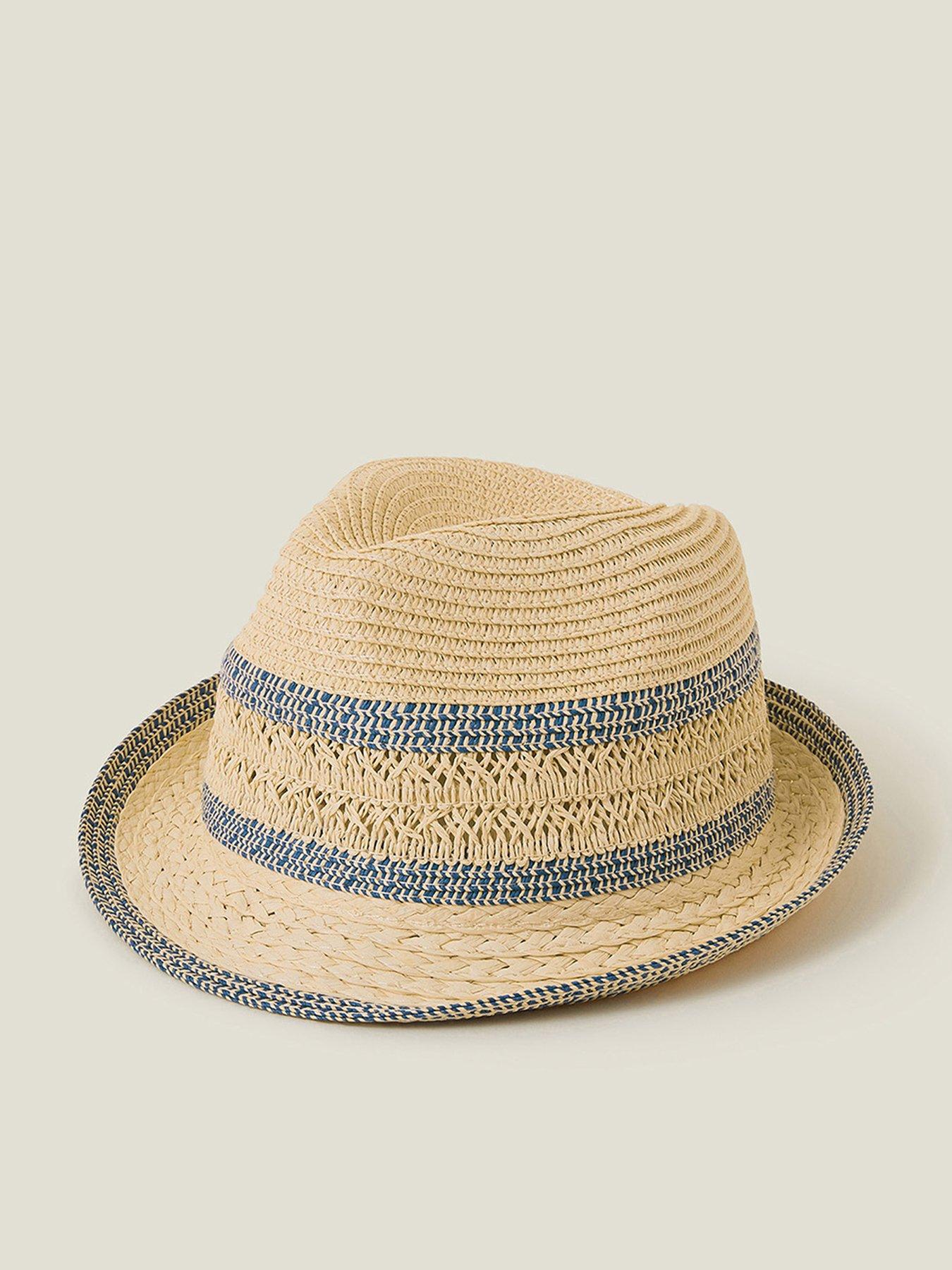 undefined Navy Marl Trim Trilby - Natural