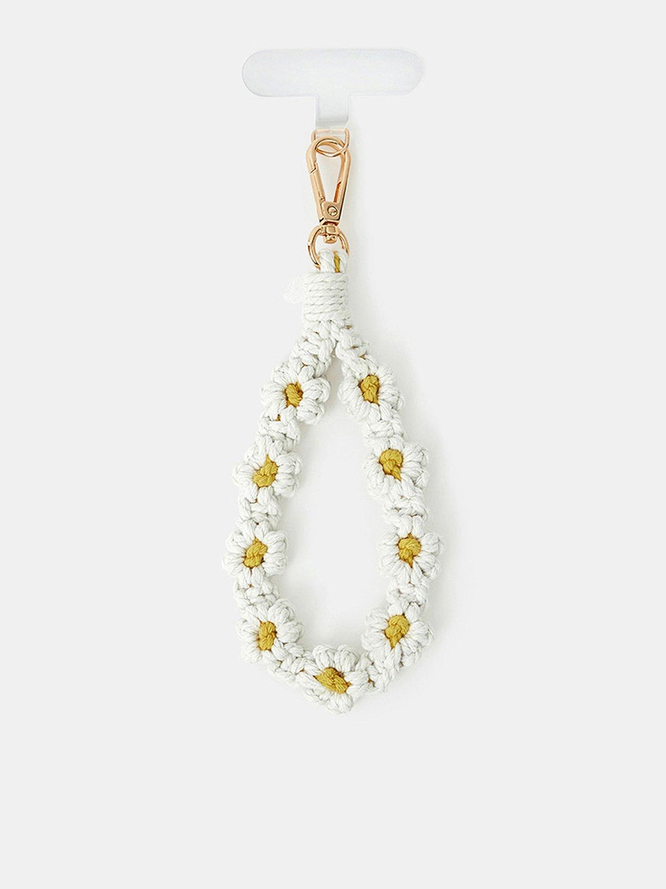 undefined Macrame Daisy Phone Wrist Strap - Cream