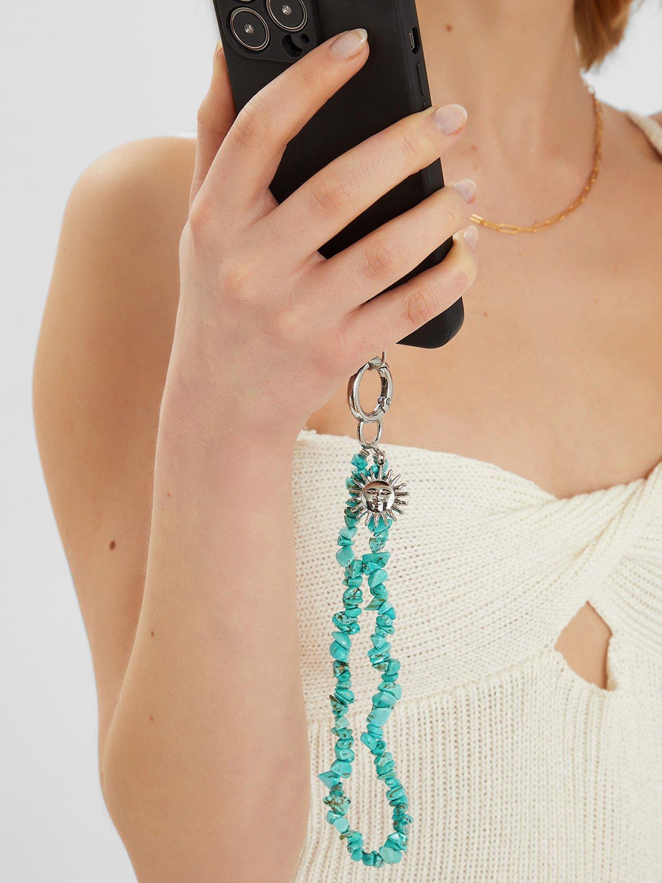  image of accessorize-stone-phone-wrist-strap-turquoise