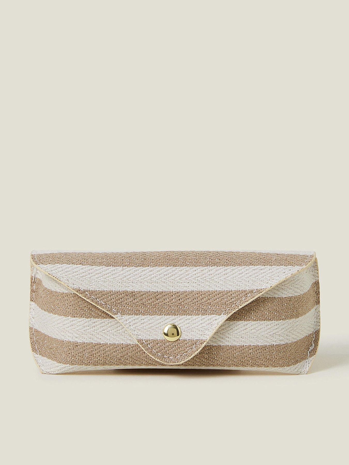 Image 1 of 3 of Accessorize Stripe Structured Sunglasses Case - Beige