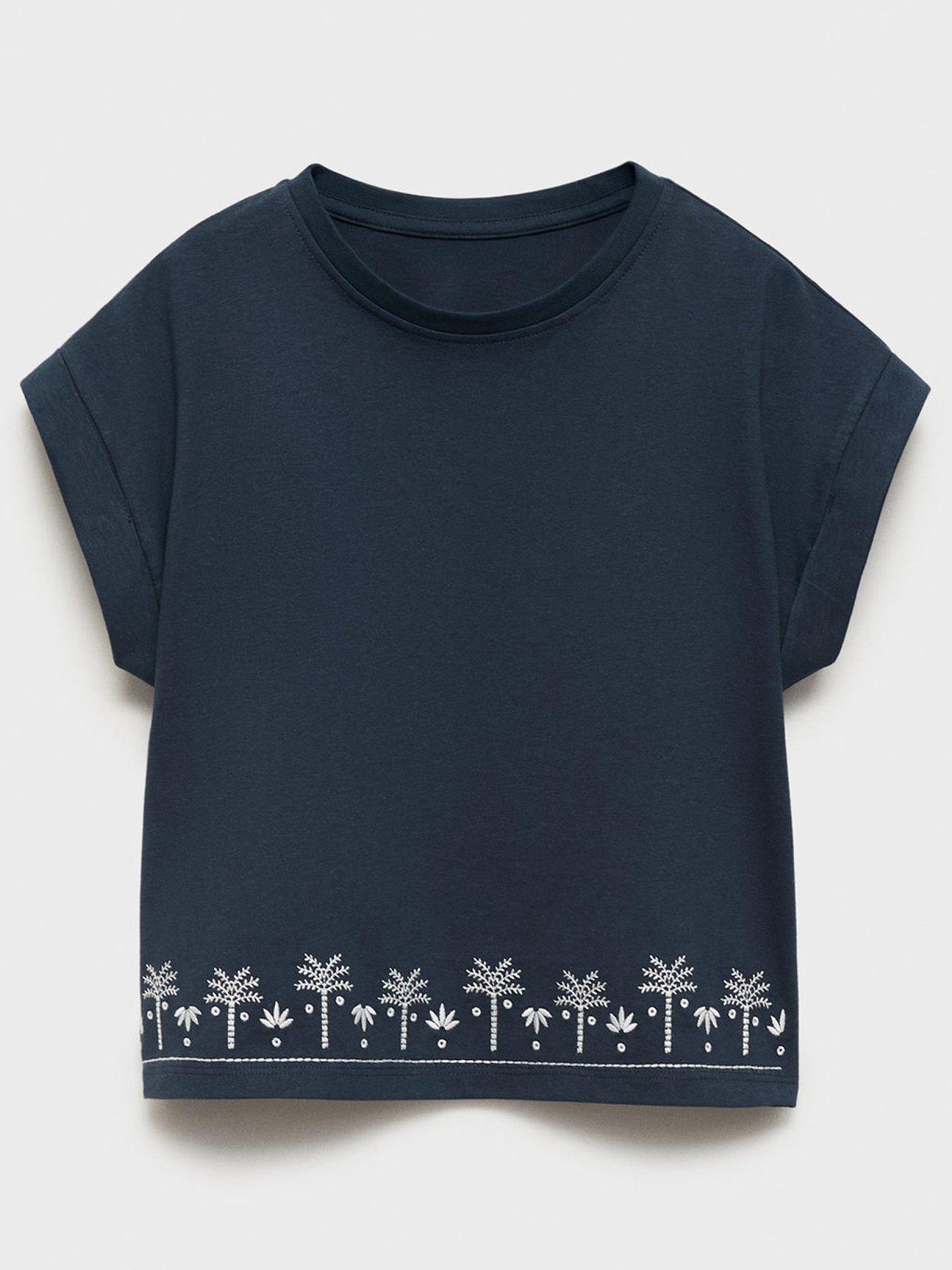  image of mango-girls-palm-tree-co-ord-t-shirt-navy