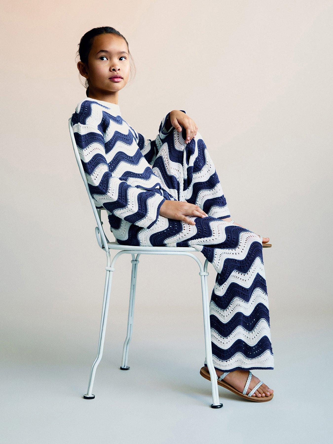  image of mango-girls-crochet-zig-zag-co-ord-trousers-blue