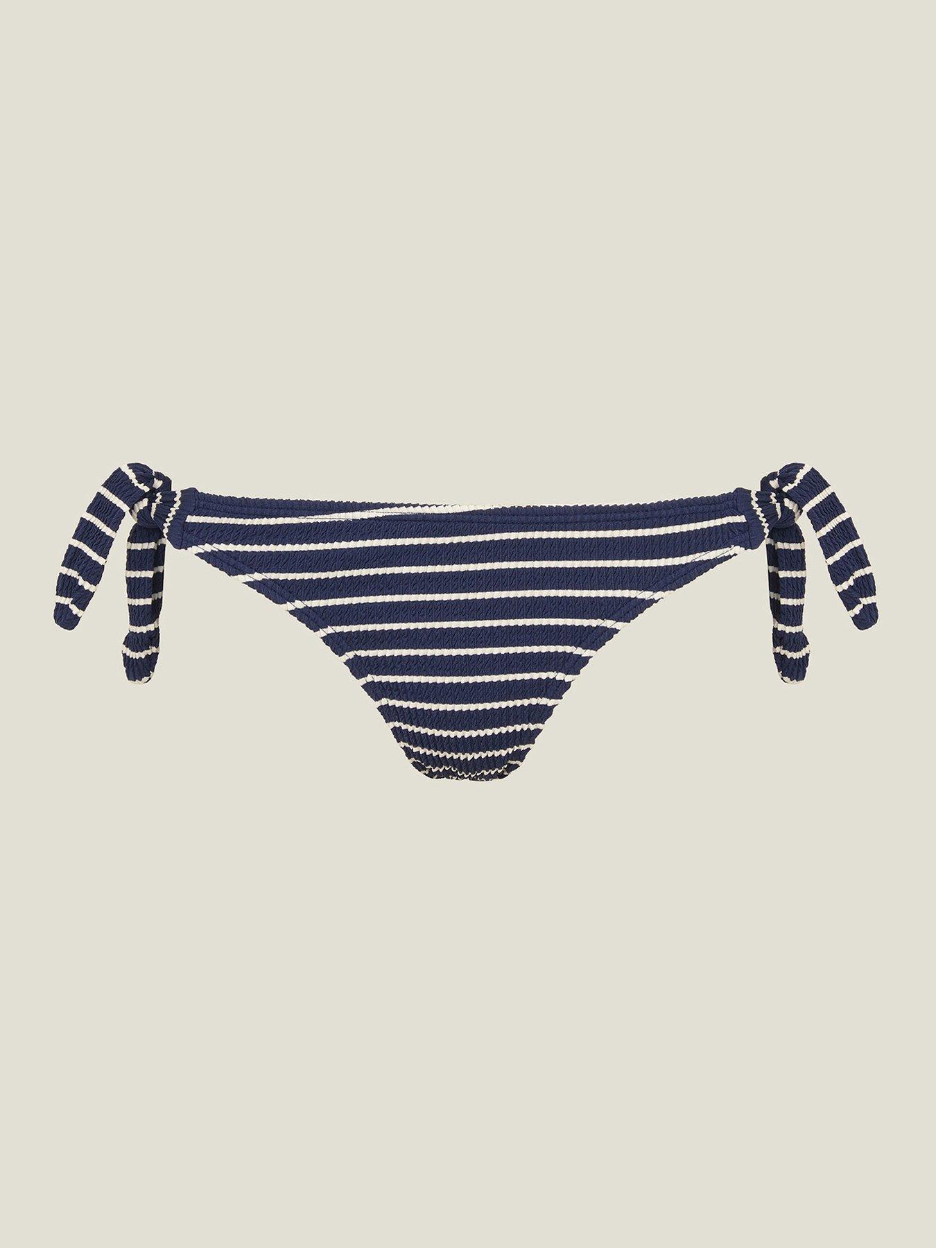 Image 3 of 4 of Accessorize Stripe Crinkle Tie Bikini Bottom - Navy