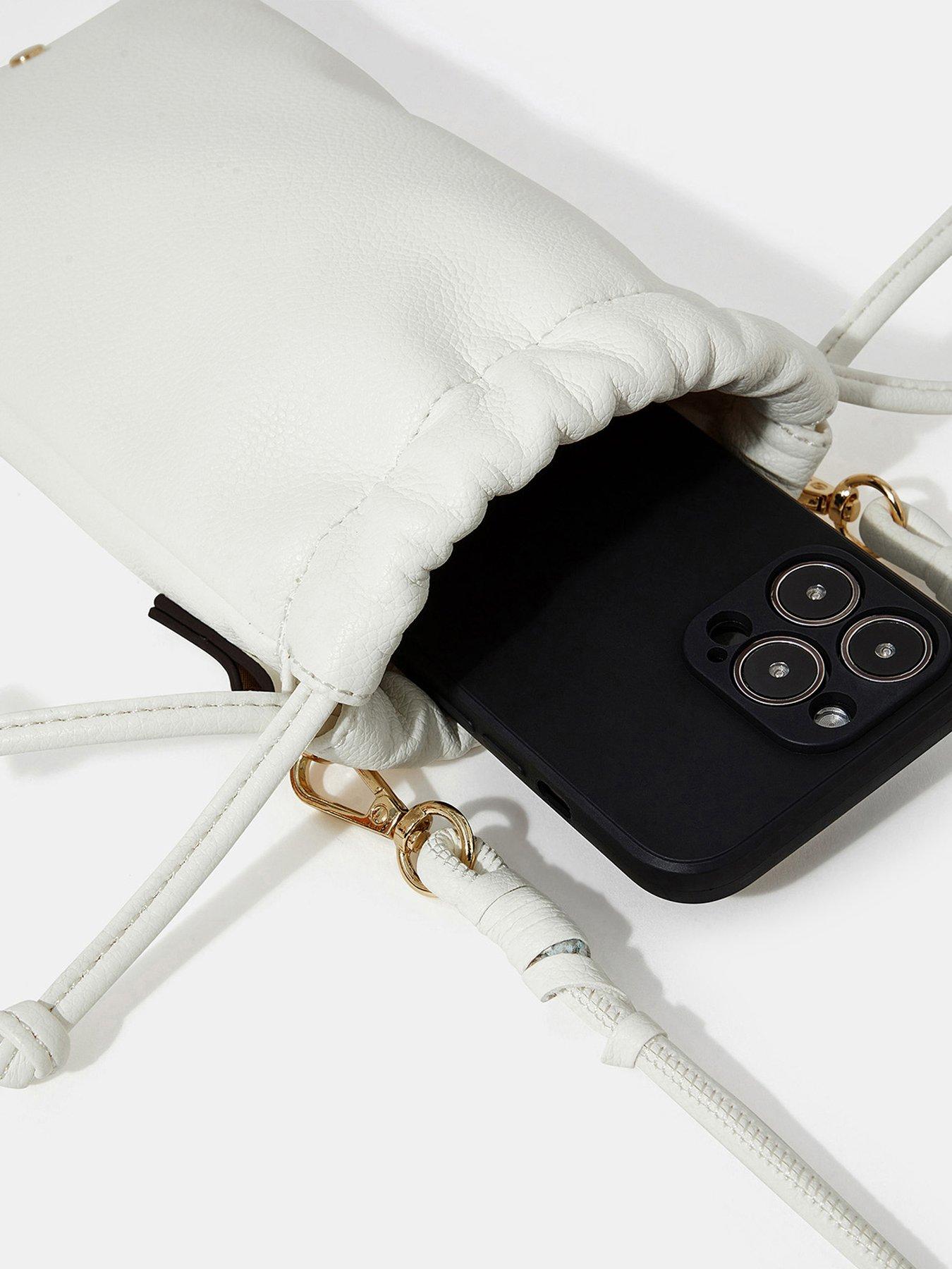  image of accessorize-drawstring-phone-bag-white