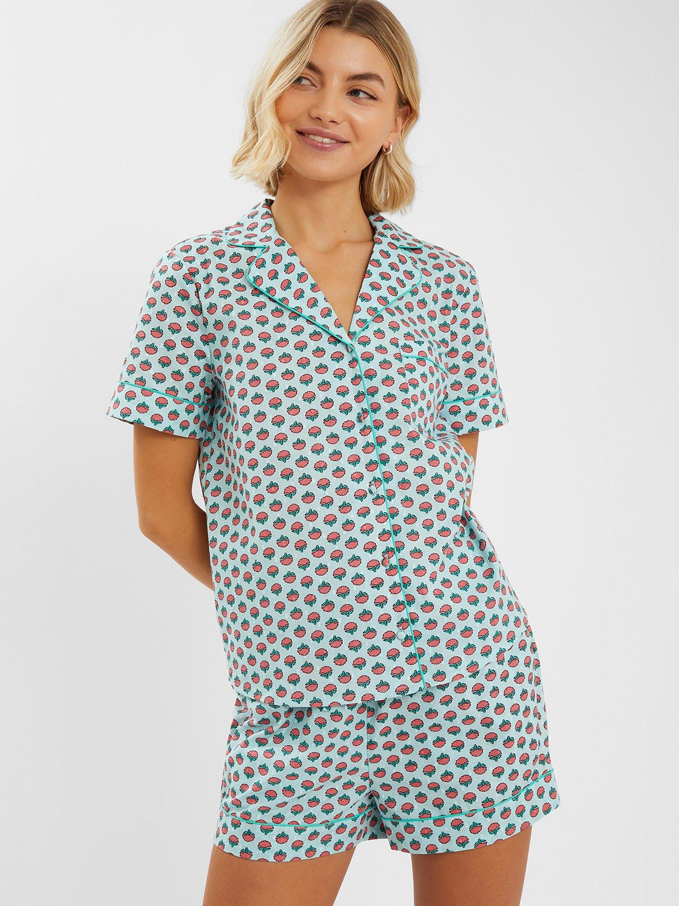 undefined Fan Print Dobby Short Pyjama Set - Pale - Blue