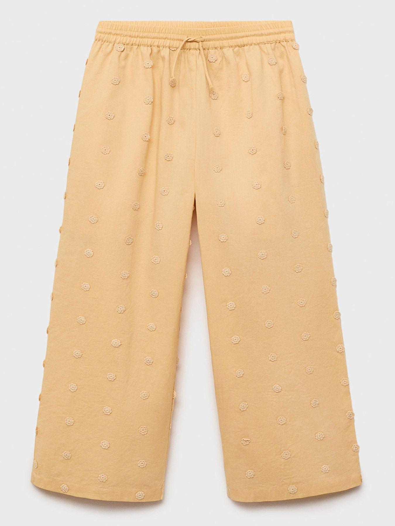 mango-girls-embroidered-co-ord-trousers-yellow
