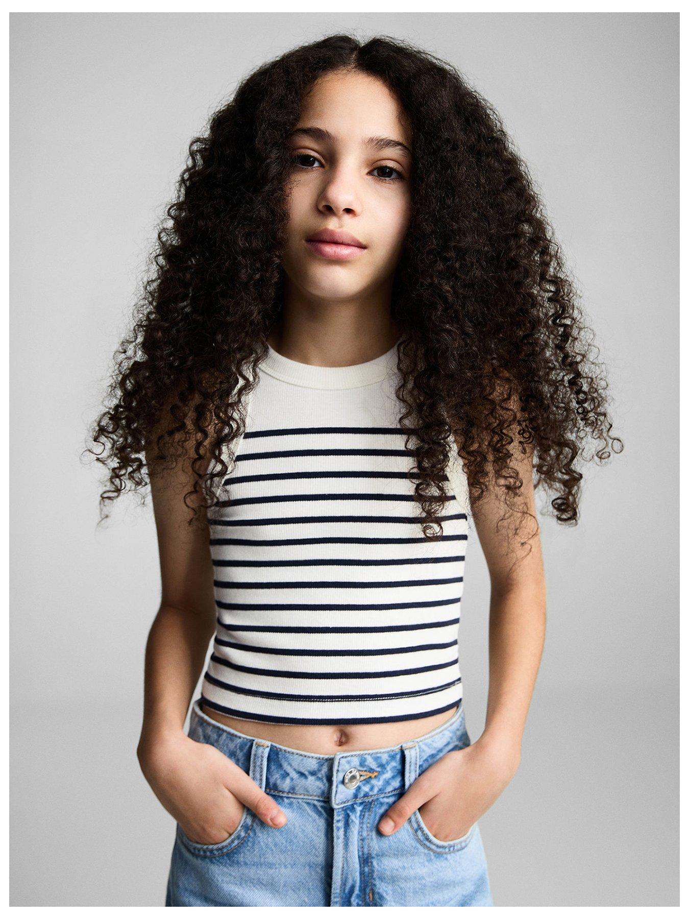 Mango Girls Stripe Rib Vest Top - Light Cream