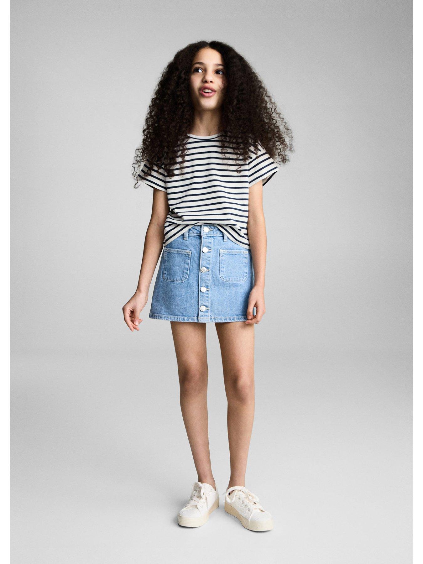  image of mango-girls-stripe-short-sleeve-cold-shoulder-t-shirt-navy