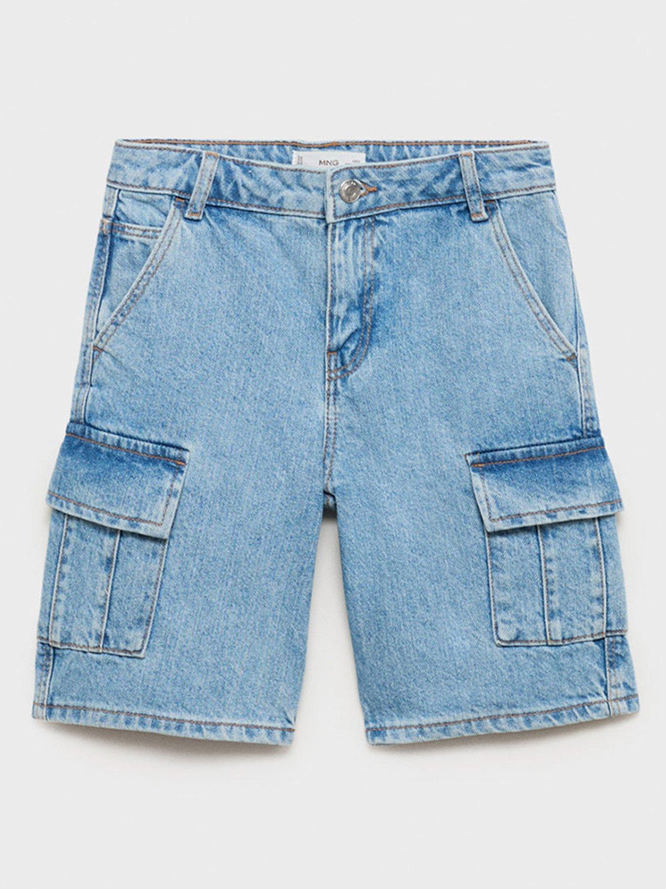 front image of mango-boys-denim-cargo-shorts-blue