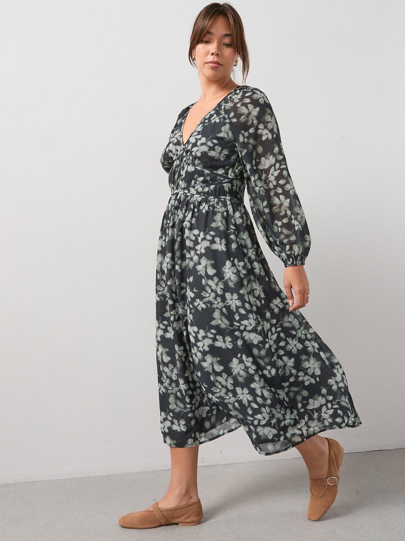 Image 1 of 6 of V by Very Curve Waist Detail Woven Midi Dress