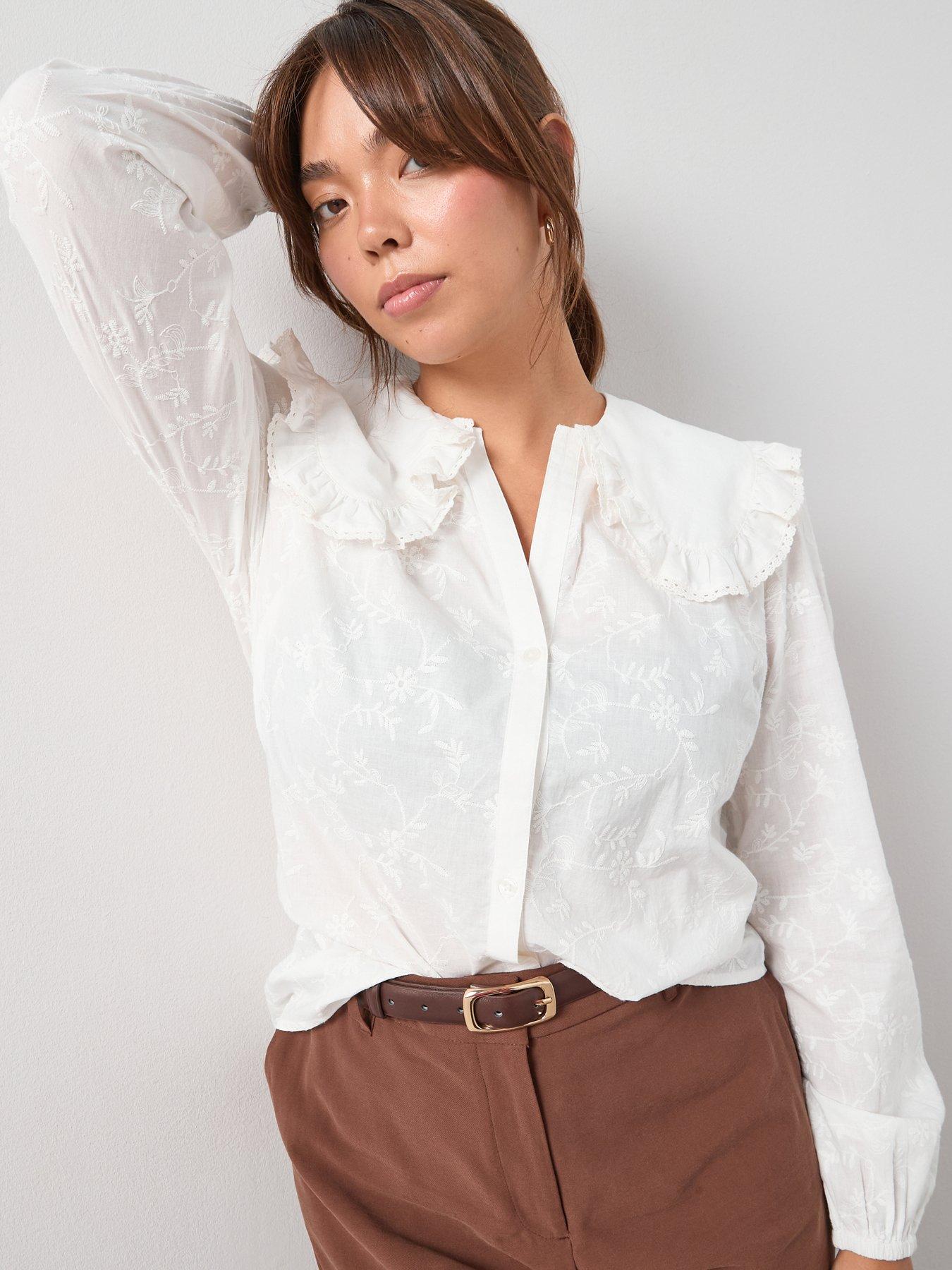 undefined Collar Detail Embroidered Shirt - White