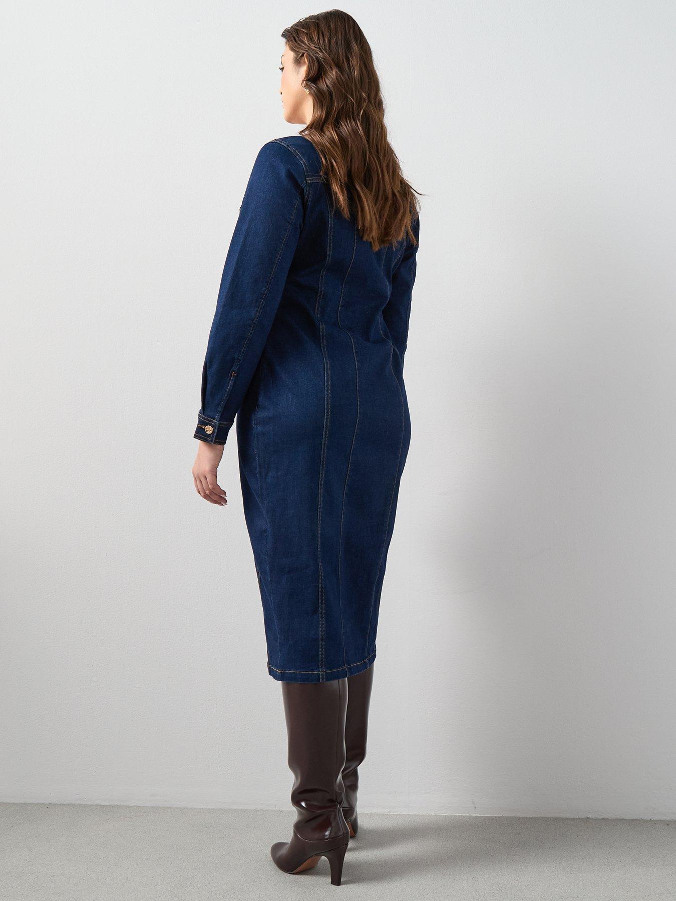  image of the-very-collection-curve-seam-detail-denim-dress-dark-wash