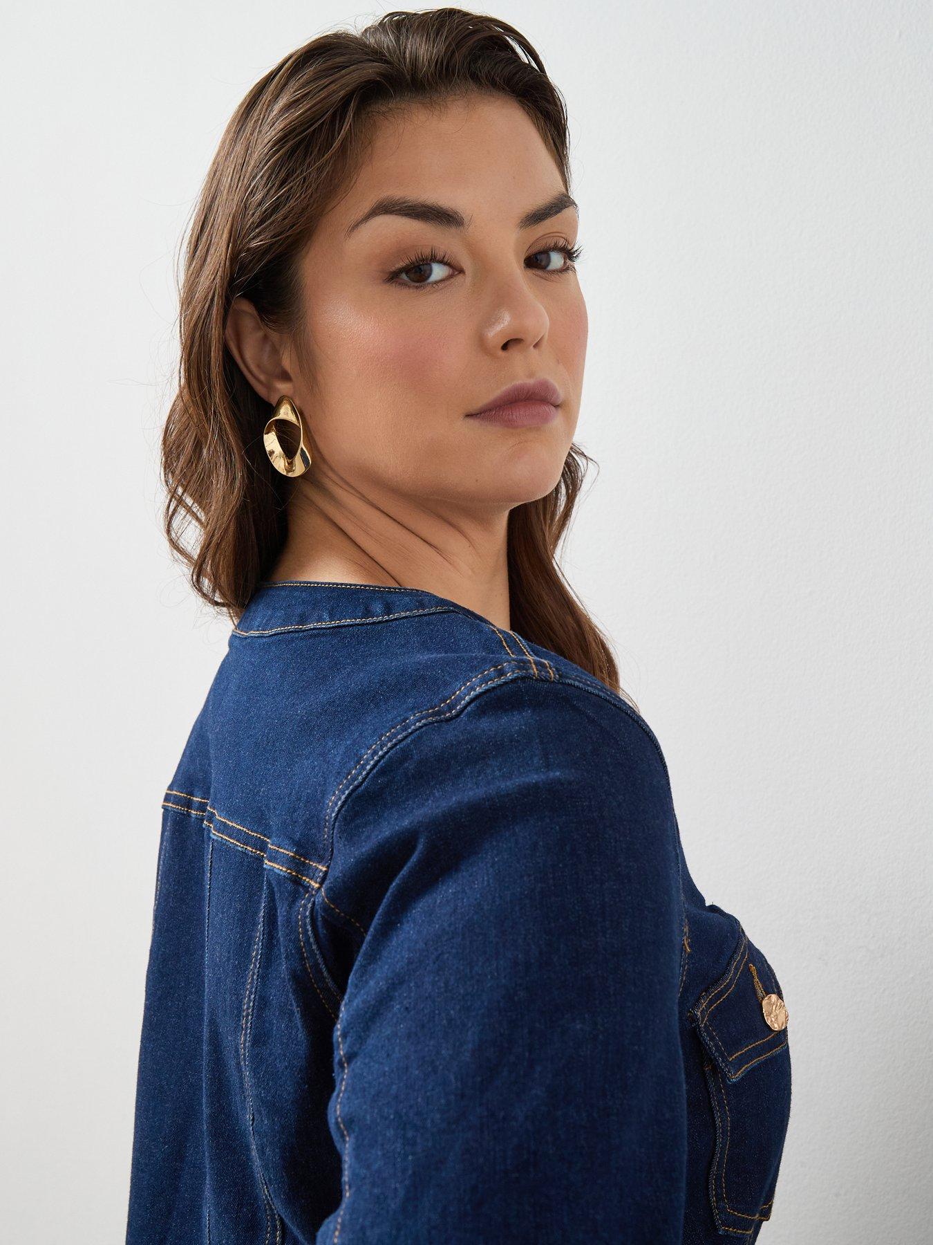  image of the-very-collection-curve-seam-detail-denim-dress-dark-wash