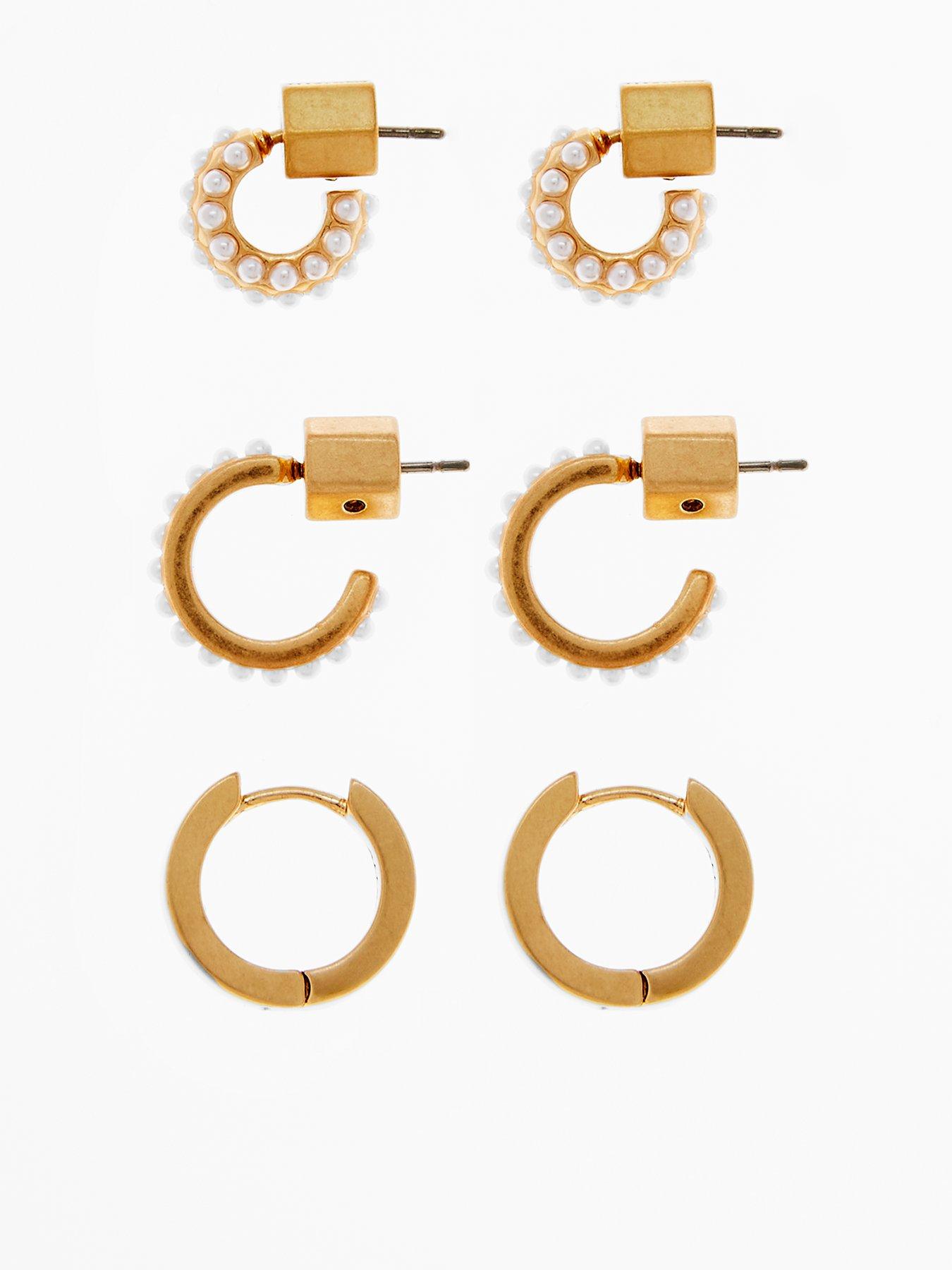 allsaints-pearl-trio-huggie-earrings-set-gold