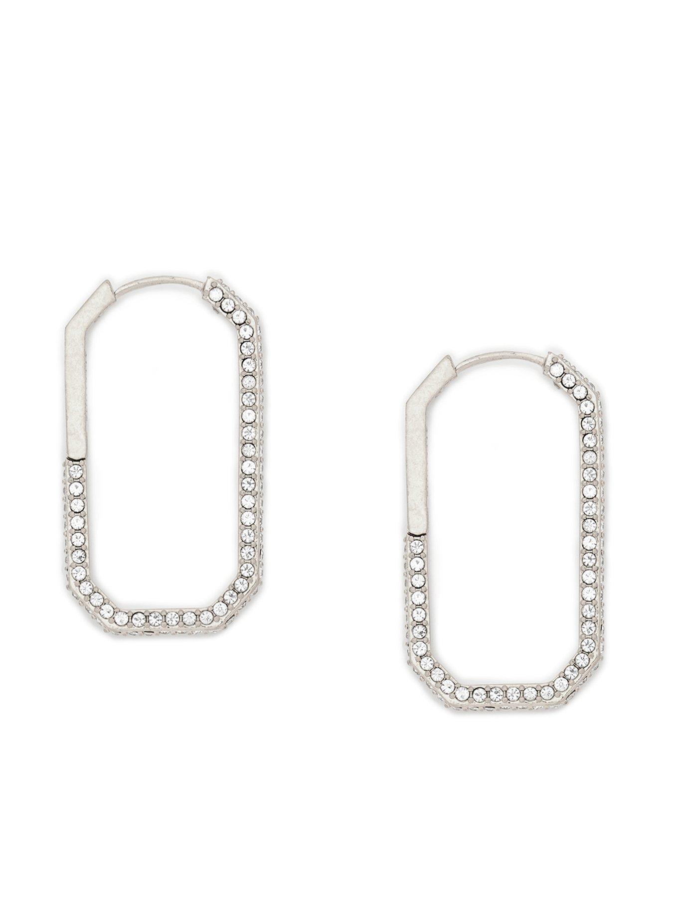 undefined Crystal Hex Hoop Earrings - Silver