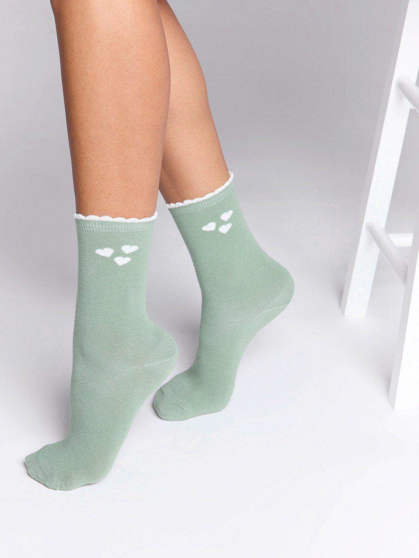 undefined Heart Print Pack Of 2 Ankle Socks - Pistachio