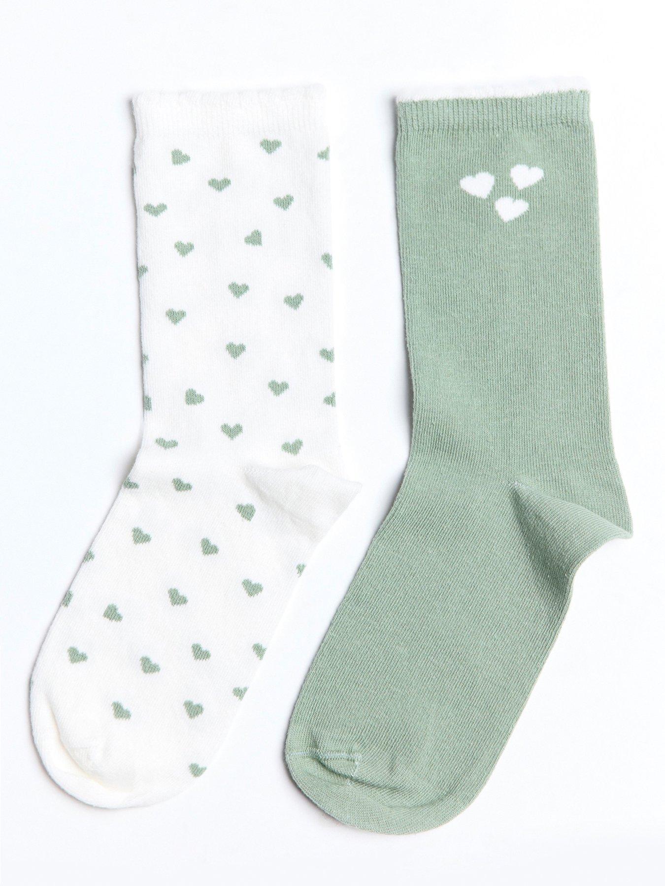 Image 3 of 4 of Boux Avenue Heart Print Pack Of 2 Ankle Socks - Pistachio